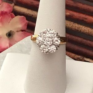 Faux Diamond Cluster Gold Tone Cocktail Ring Size 7